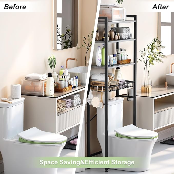 Over-The-Toilet Storage Rack, 4-Tier Bathroom Organizer Shelf Over Toilet - Image 4