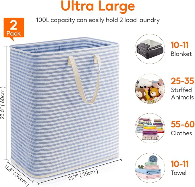 Lifewit 2 Pack Laundry Basket 100L Each, Collapsible Clothes Hamper - Image 4