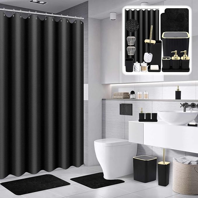Bathroom Set with Shower Curtain and Rugs- 25PC Bathroom Accessory Set - Image 2