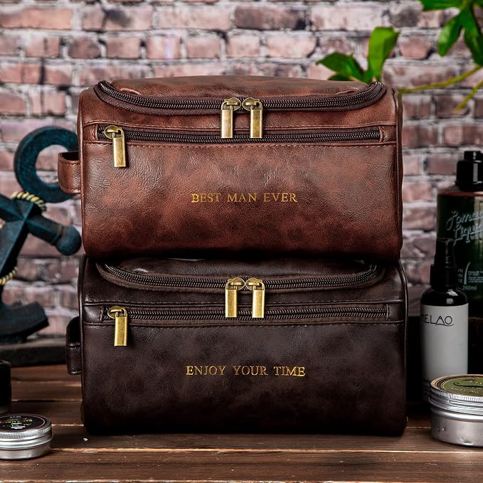 Flycalf Mens Toiletry Travel Bag Customized Mens Leather Toiletries Grooming Bag - Image 5