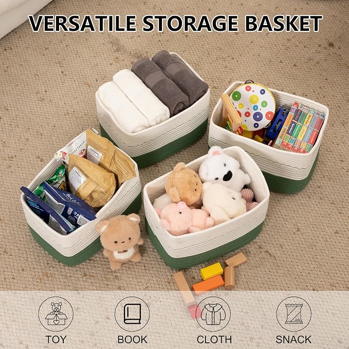 4 Pack Storage Baskets for Organizing, Decorative Cotton Rope Baskets for - Image 2