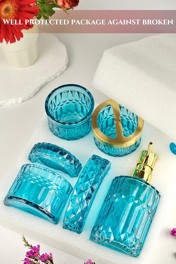 Teal Blue Bathroom Accessories Set, Hand Soap Dispenser Set, Soap Dish - Image 6