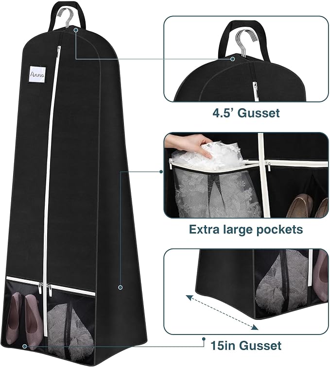 SLEEPING LAMB 65'' Bridal Wedding Gown Dress Garment Bag 15'' Gusseted Garment - Image 6