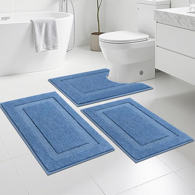 SHACOS 3 Piece Blue Bathroom Rugs Sets, Non Slip Soft Fluffy 16"x24" + 20"x32" - Image 8