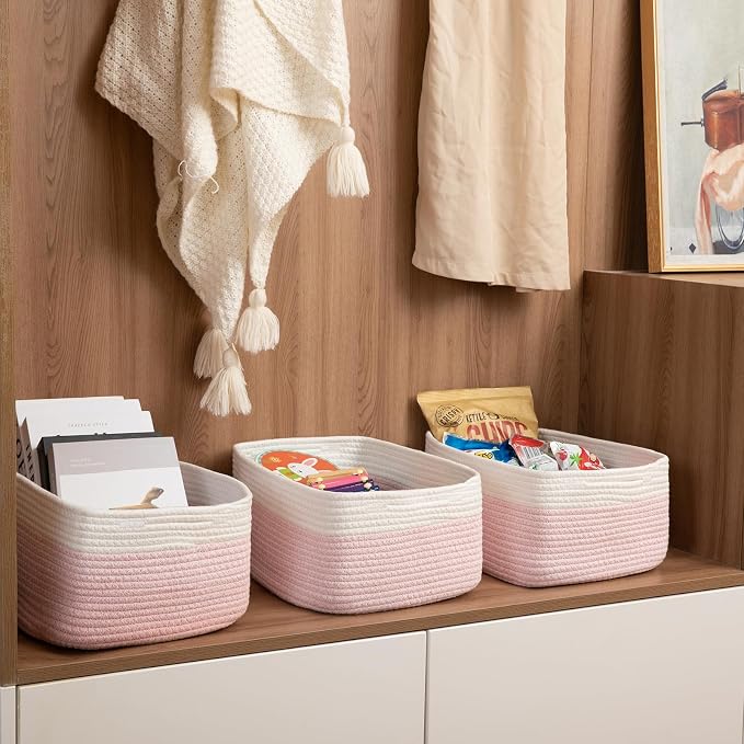 Storage Baskets for Organizing 3 Pack, Woven Baskets for Shelves, Closet - Image 5