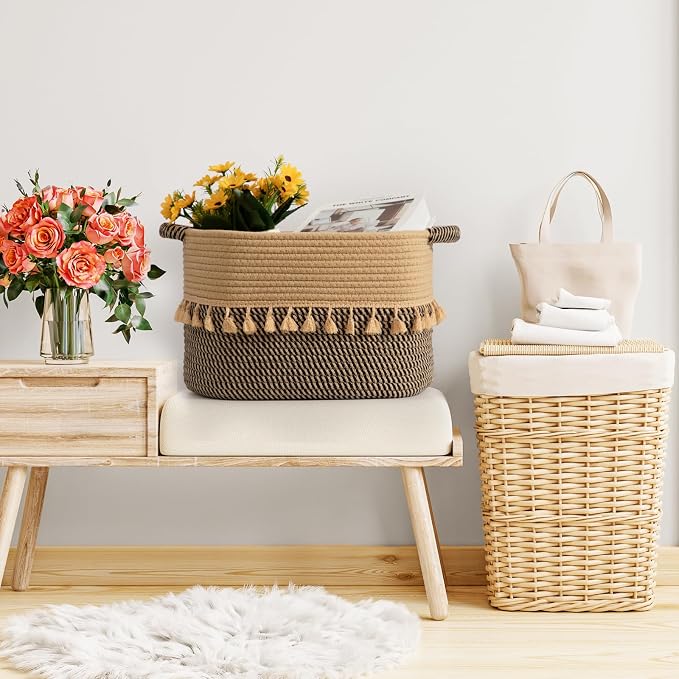 TeoKJ Set of 3 Baskets for Organizing, Decorative Rope Baskets for Storage - Image 7
