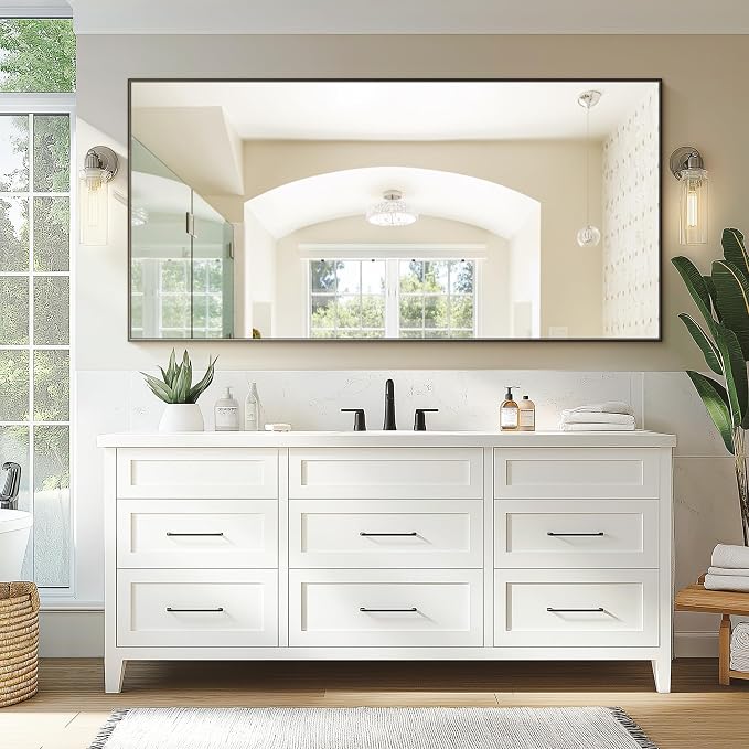 Bathroom Vanity Mirror for Wall, HD Shatterproof Glass, Hangs Horizontally or - Image 4