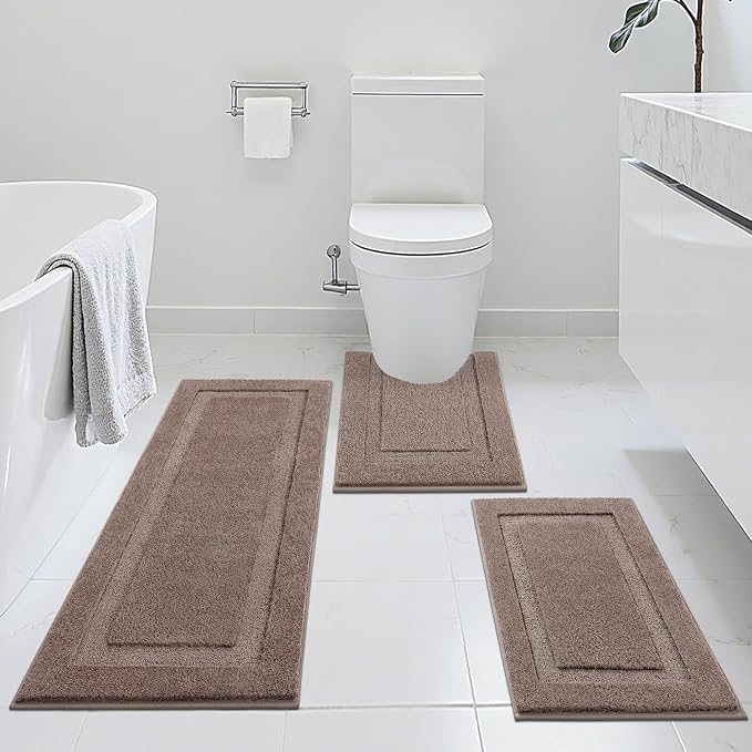 SHACOS Brown Bathroom Rugs Sets 3 Piece, Soft Fluffy Water Absorbent Bathroom - Image 2