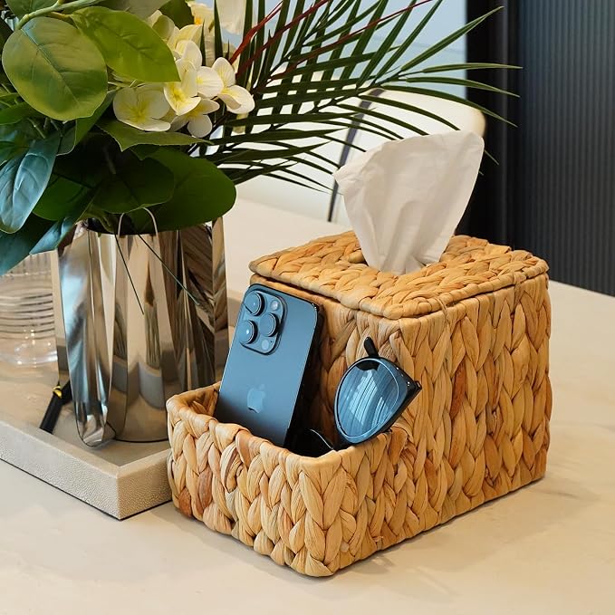 PINXIURY Water Hyacinth Tissue Box Cover Square, Tissue Box Holder, Tissue Box - Image 3