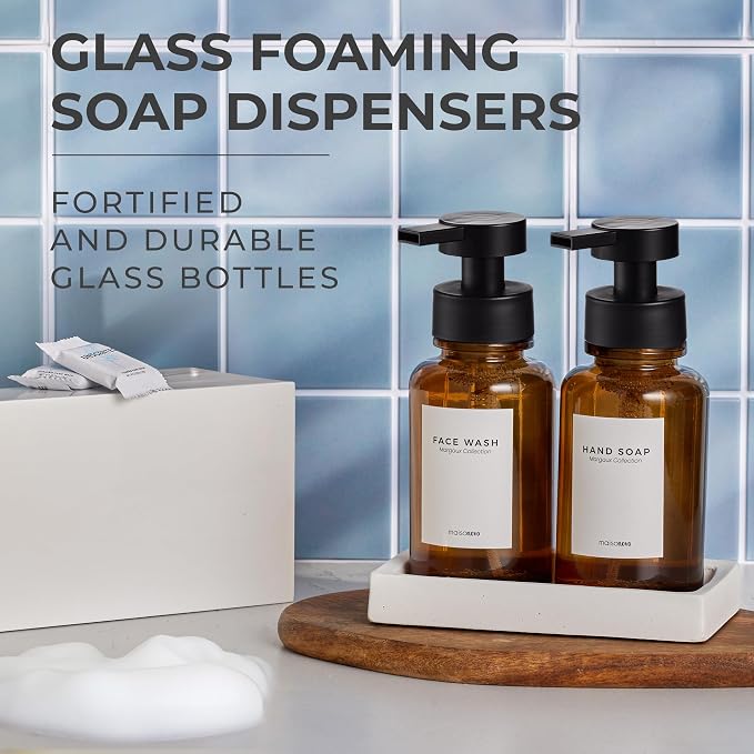 MaisoNovo Glass Foaming Soap Dispenser 14 Oz | Amber Glass Black Pumps x 2 - Image 2
