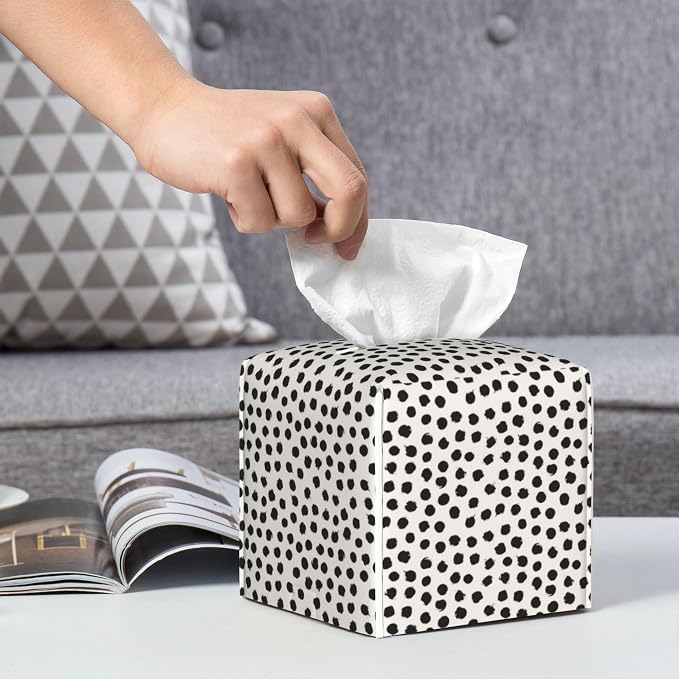 Polka Dot Black Circle Tissue Box Cover Square, Abstract Round Brush Strokes - Image 6