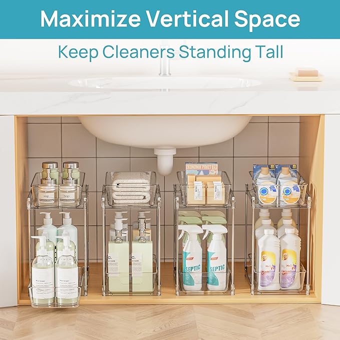 Vtopmart 4 Pack Higher Bathroom Organizer, 2 Tier White Under Sink Organizers - Image 7