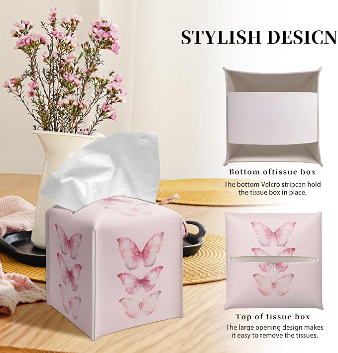 Grace Yonks Cute Pink Butterfly Tissue Box Cover Square, Cube Case - Image 4