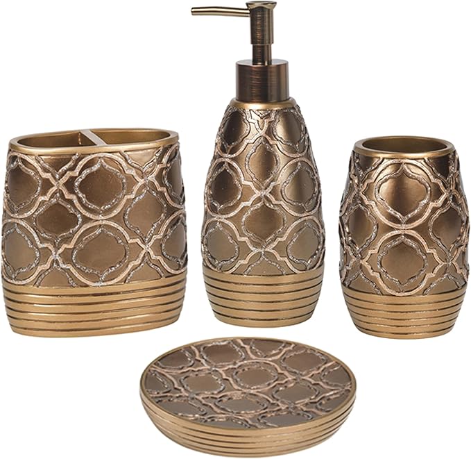 Zahari Home 4pc Spindle Stylish Bathroom Accessories Set Bathroom Soap Dispenser by ZahariHome