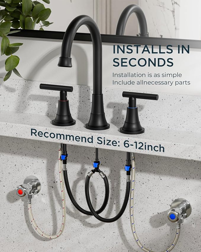 FORIOUS Black Bathroom Faucet 3 Hole Vanity, 2 Handle 360° Swivel Matte Black 8 - Image 9