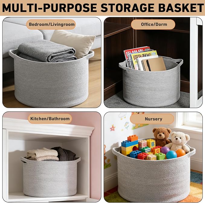 115L Large Blanket Basket, 23.6" L x 23.6" W x 15.7" H Rope Woven Baskets - Image 5
