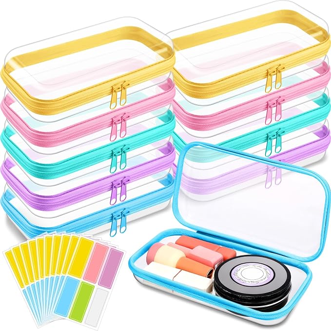 Sanwuta 10 Pcs Hard Zipper Case Clear Hard Pouches Plastic Zipper Pencil Box by Sanwuta