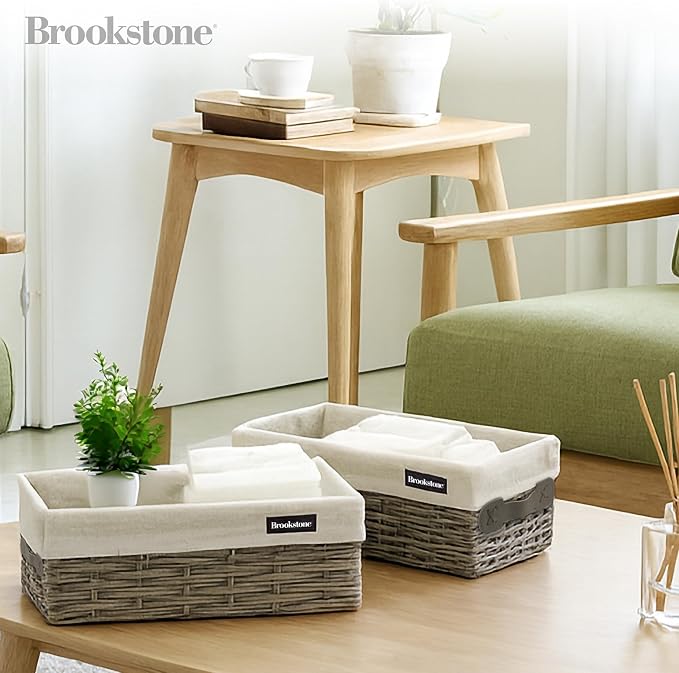 Brookstone Wicker Shelf Storage Basket Decorative Shelf Bin, bathroom - Image 8