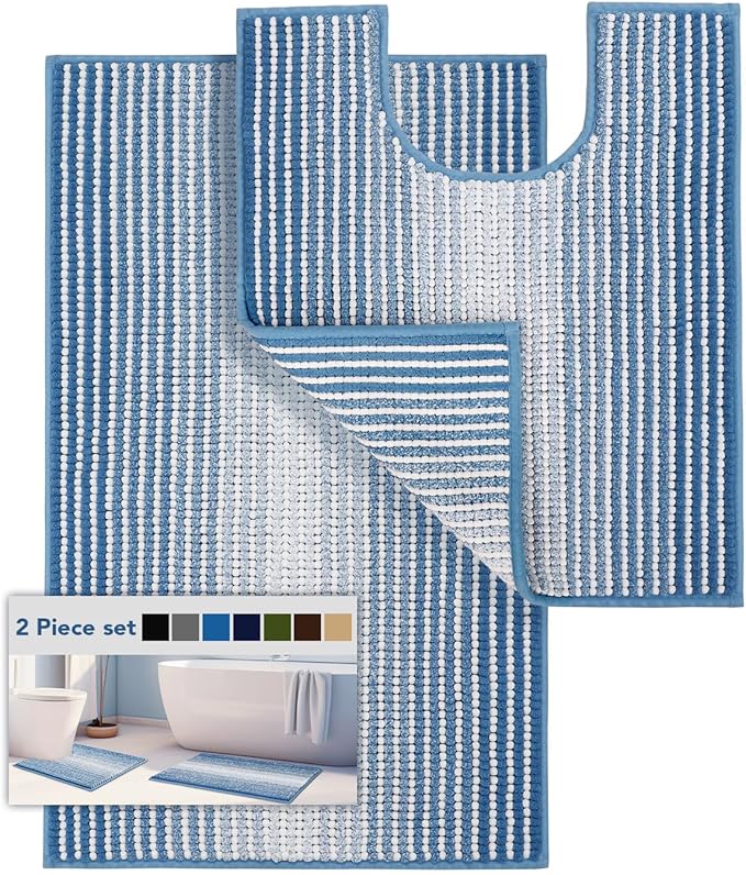 Bathroom Rugs Sets 2 Piece, Toilet Rugs U-Shaped, Contour Bath Mat Set by BSICPRO