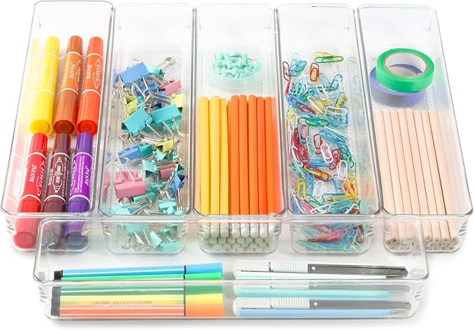 ihomecooker 6 Set Clear Plastic Junk Drawer Organizer Vanity Curlery Utensil - Image 5