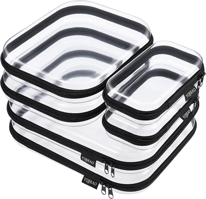 6 Pack Clear Hard Shell Zipper Case, See-Through Hard Plastic Organizer Pouches by Unknown