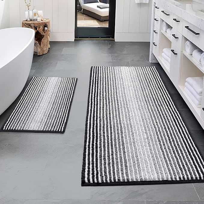 BSICPRO Bathroom Rugs and Mats Sets, 2 Piece Thick Absorbent Chenille Bath Mat by BSICPRO