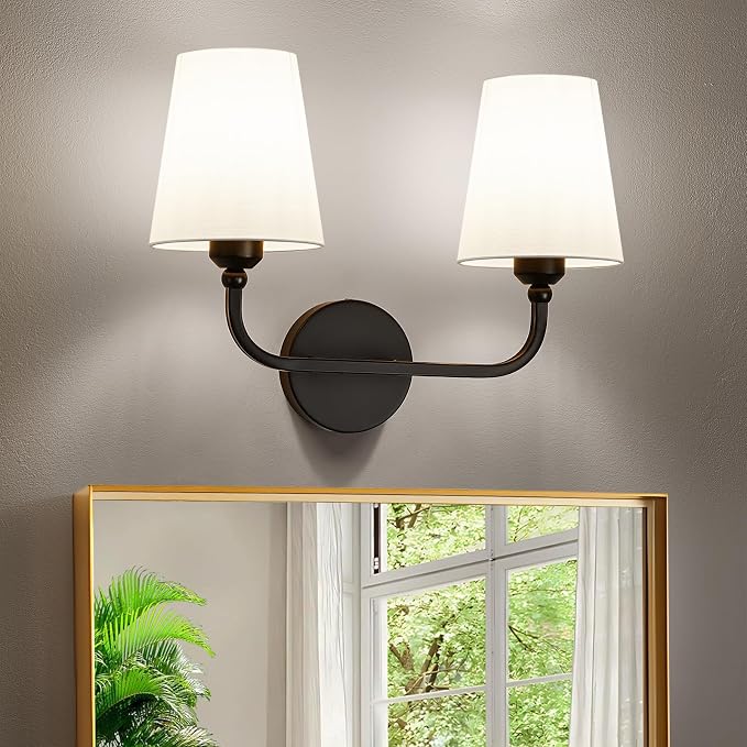 Bathroom Vanity Light, Matte Black Bathroom Light Fixtures, 2-Light Lighting by Kvhiiw