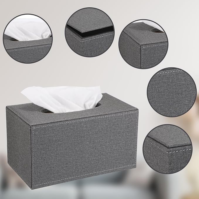Sumnacon Tissue Box Cover Rectangular Tissue Box Holder Linen Tissue Box - Image 3