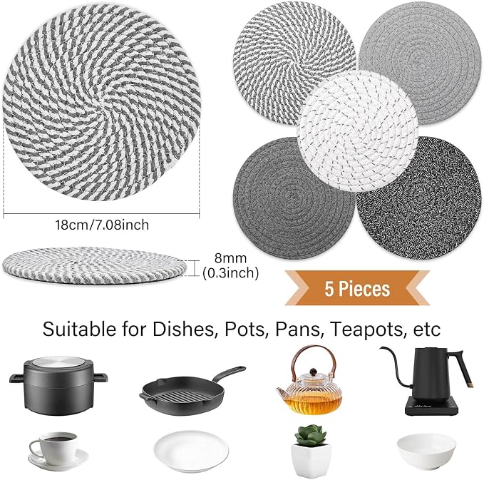 Trivet Mats Set for Hot Dishes, 5 Heat Resistant Pot Holders Kitchen Counter - Image 2