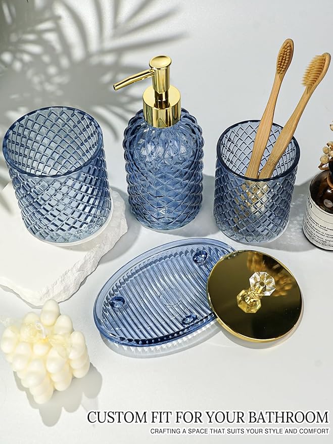 Blue Bathroom Accessories Set, Toothbrush Holder, Qtip Holder, Soap Dish - Image 6