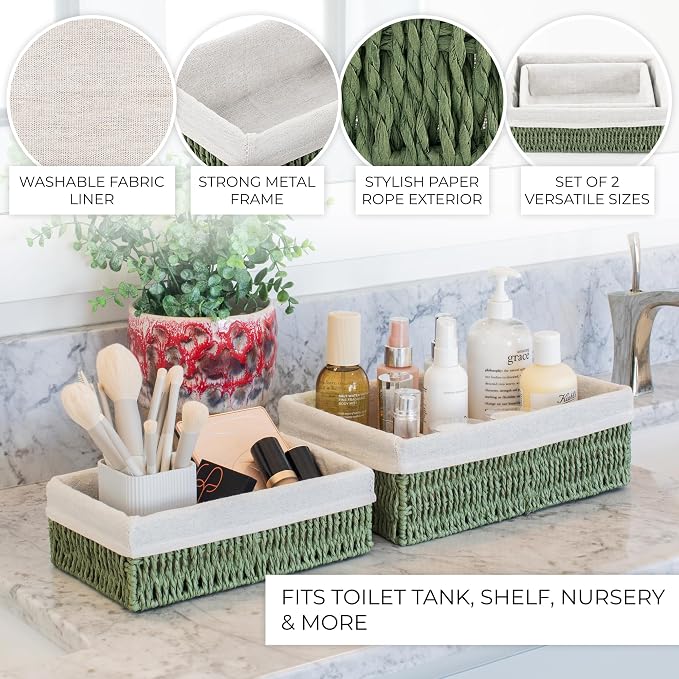 Beautiful Toilet Paper Storage Basket Set of 2 – Decorative Wicker Bathroom - Image 5