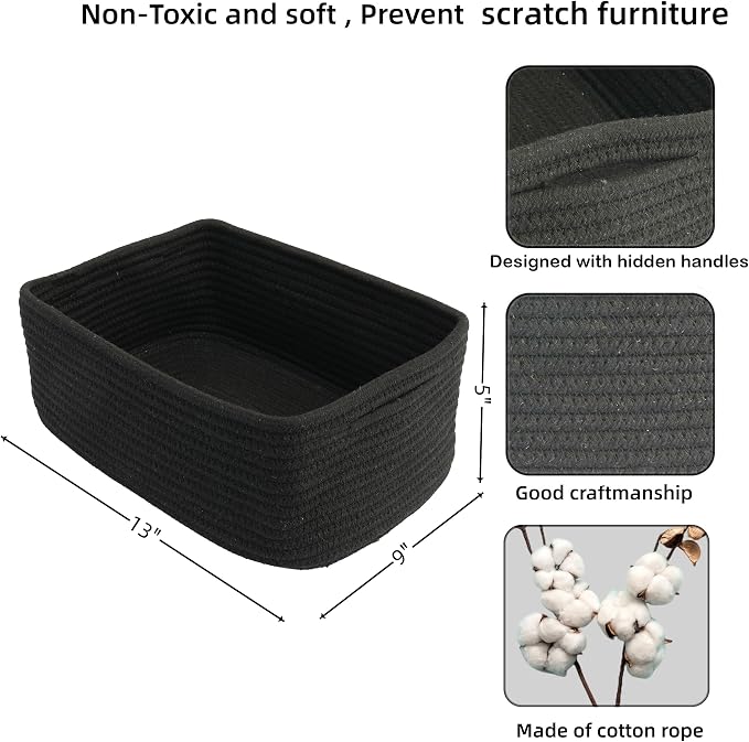 Small Woven Storage Baskets 13“X9”X5“ Decorative Rope Bins - Image 2