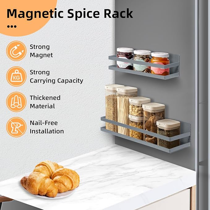Uten Large Spice Rack for Refrigerator, 2 Pack Strong Magnetic Shelves - Image 4