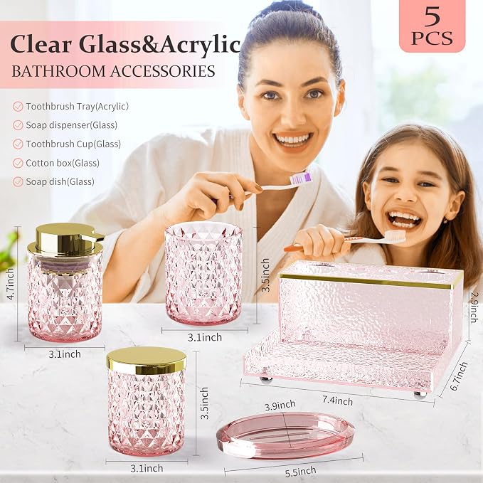 Glass Bathroom Accessories Set 5Pcs Crystal - Image 3