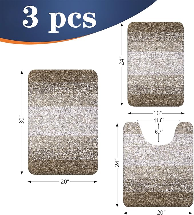 OLANLY Bathroom Rugs Sets 3 Piece, Soft Absorbent Microfiber Bath Mats and - Image 2