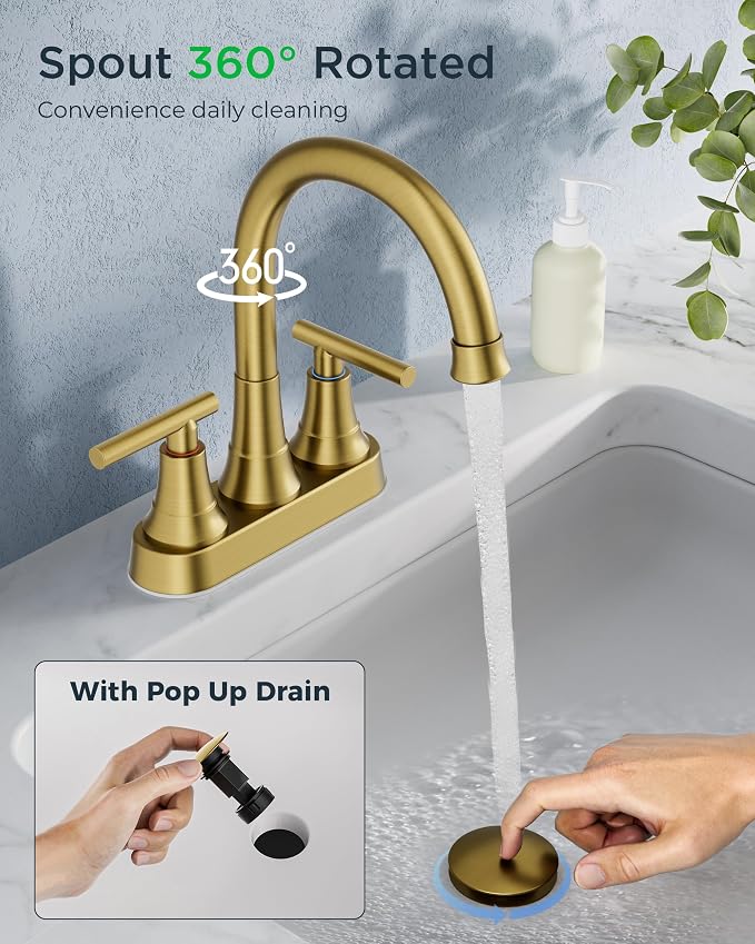 FORIOUS Brushed Gold Centerset Bathroom Faucets - Image 5