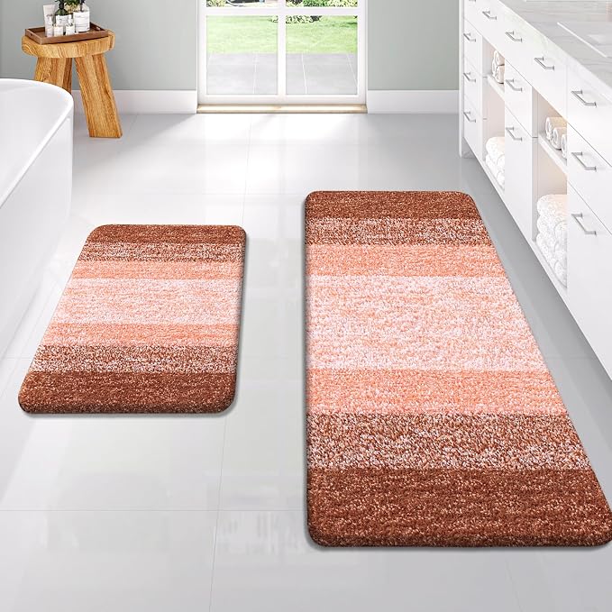 OLANLY Bathroom Rug Set 2 Piece, Soft Absorbent Microfiber Bath Rug Set by OLANLY