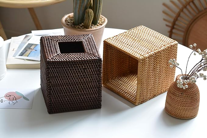 Rattan Tissue Box Cover Square, Hand Woven Wicker Tissue Holder, 5.5 x 5.5 X - Image 7