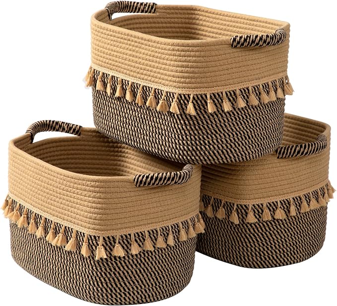TeoKJ Set of 3 Baskets for Organizing, Decorative Rope Baskets for Storage by TeoKJ