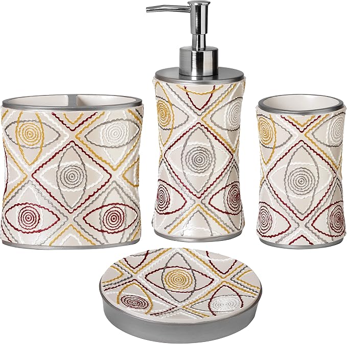 Zahari Home 4pc Sedona Stylish Bathroom Accessories Set Shower Soap Dispenser by ZahariHome