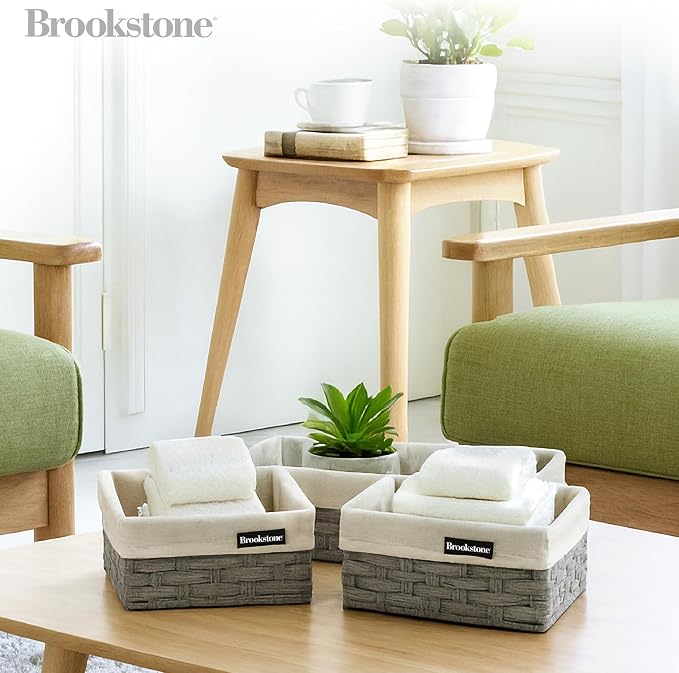 Brookstone Wicker Shelf Storage Basket Decorative Shelf Bin, bathroom - Image 9