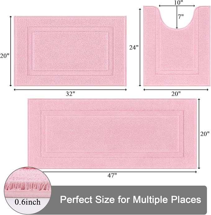 SHACOS Pink Bathroom Rugs Sets 3 Piece, Soft Fluffy Water Absorbent Bathroom - Image 3