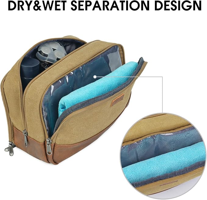 WANDF Travel Toiletry Bag for Men Large Toiletries Shaving Bag Water Resistant - Image 3