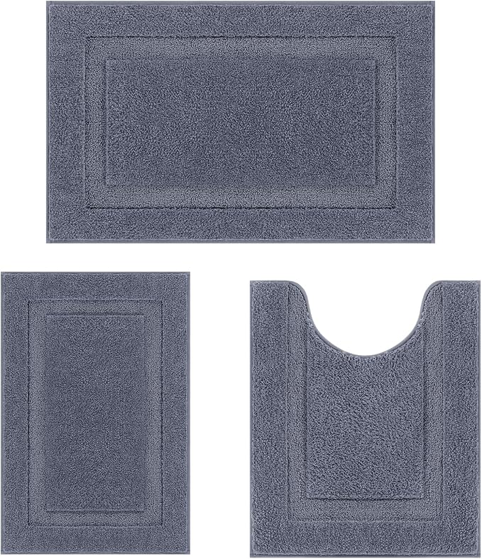 SHACOS Grey Bathroom Rugs Sets 3 Piece, Soft Fluffy Water Absorbent Bath Rugs by SHACOS