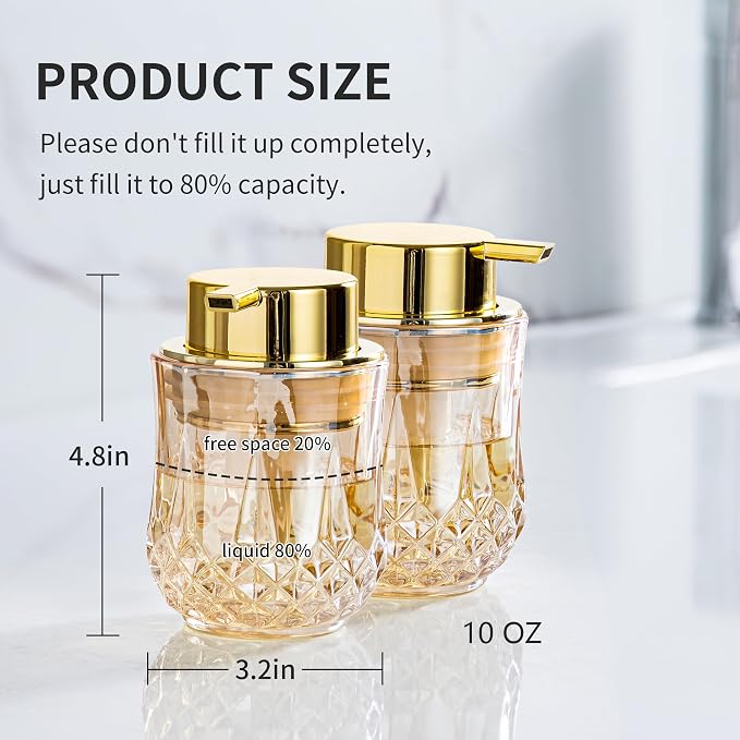 Gold Foaming Soap Dispenser Set- 2 Pack Bathroom Hand Foam Soap Dispensers - Image 3