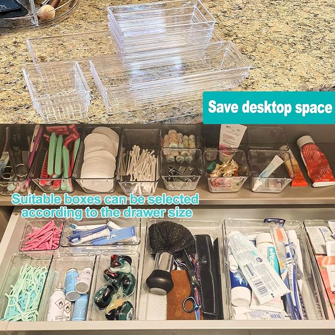 27 Pack Clear Plastic Drawer Organizer Set - Image 7