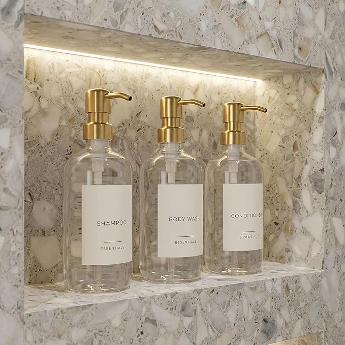 Stylish Shampoo and Conditioner Dispenser Set of 3 by KIBAGA