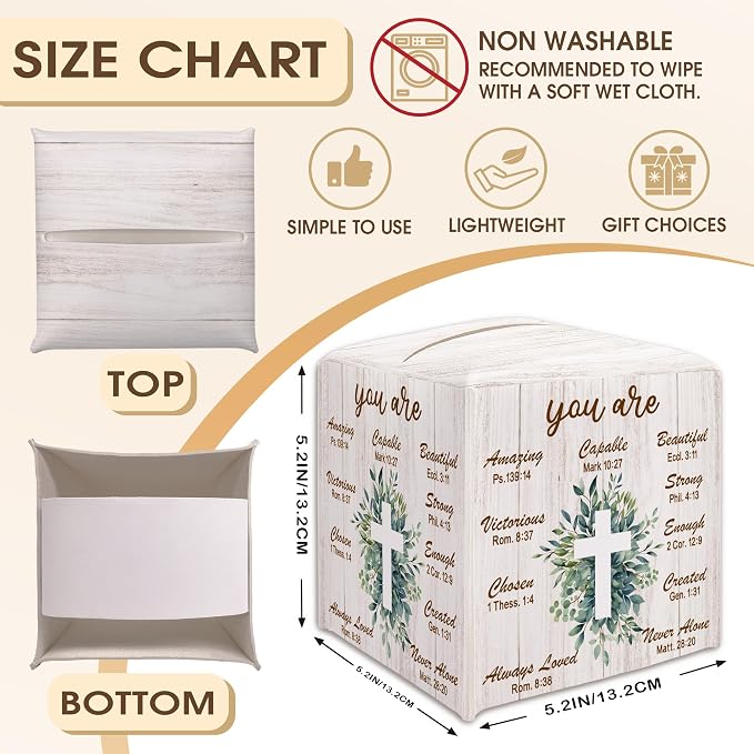 Bible Verse Decorative Tissue Box Cover Square, Leaves Tissue Box Cover Holder - Image 3