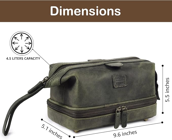 LEATHER VILLAGE Genuine Leather Dopp Kit – Large Travel Toiletry Bag - Image 5