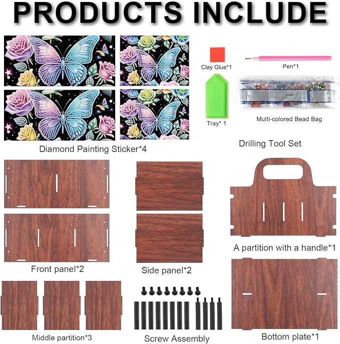 DIY Flower Diamond Art Wooden Multi-Compartment Organiser Box - Image 3